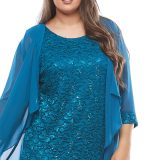 Layla Jones Sequin Lace Dress and Jacket - Sapphire LJ0181
