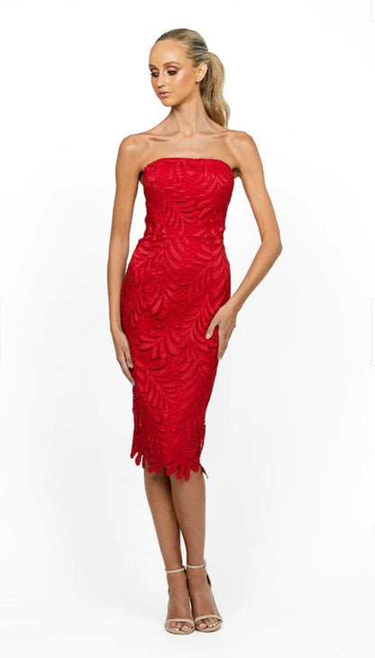 Bariano Gloria Strapless Midi Red