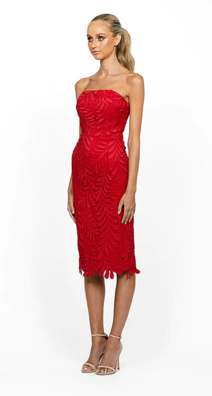 Bariano Gloria Strapless Midi Red