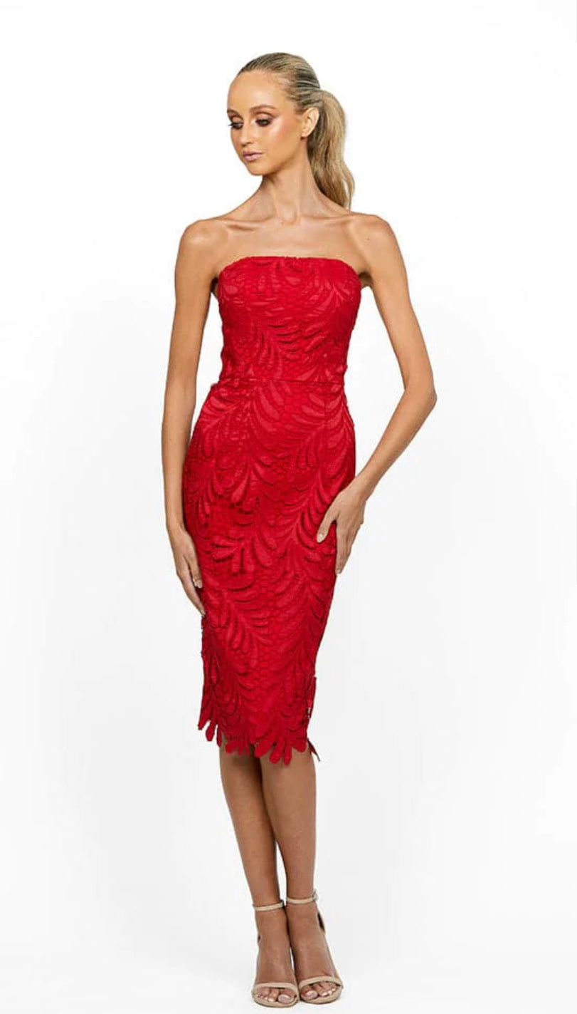 Bariano Gloria Strapless Midi Red