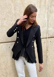 Spicy Sugar Button Front Blazer Black