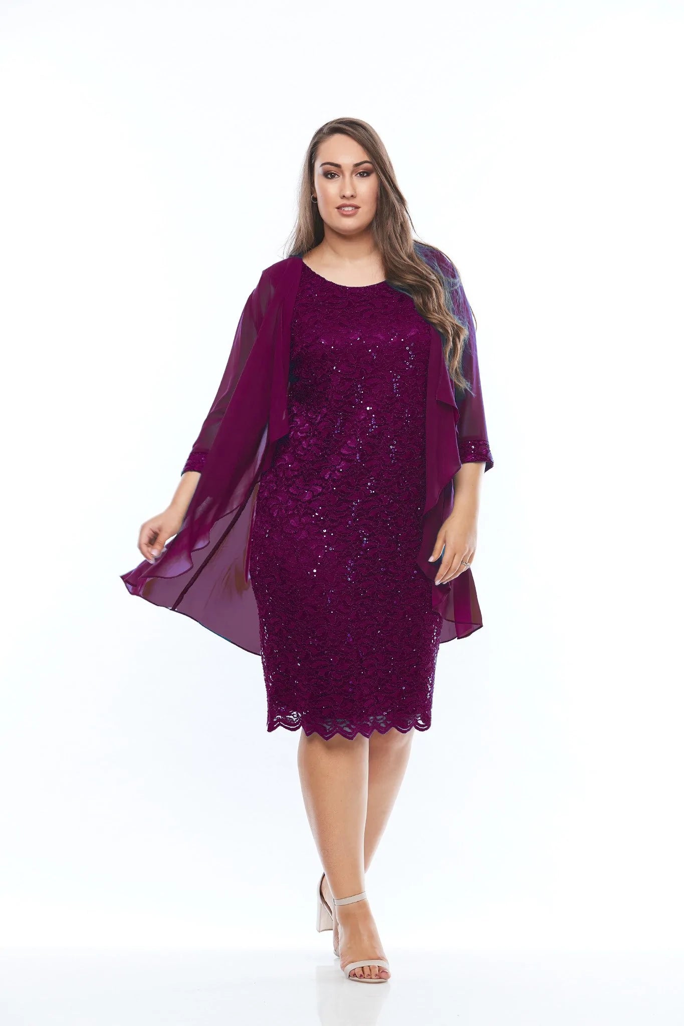 Layla Jones Sequin Lace Dress and Jacket - Mulberry LJ0181