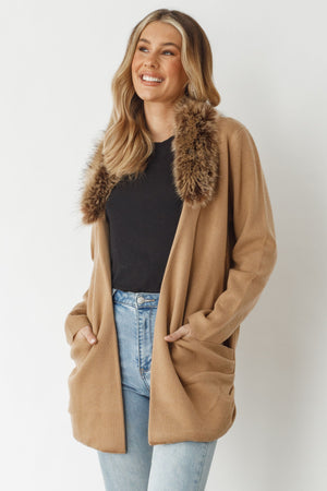 Holmes and Fallon  Jacket with Removable Faux Fur Collar Tan