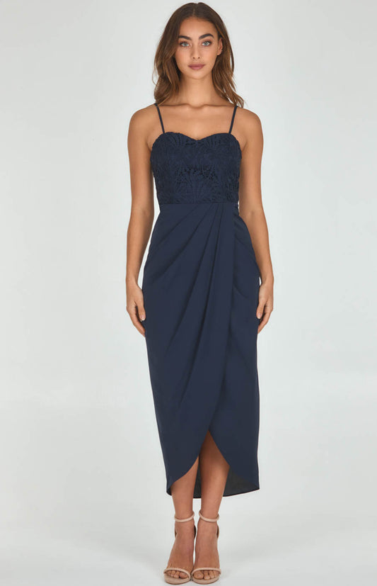 Style State Lace Bodice Dress - Navy - SDR501A