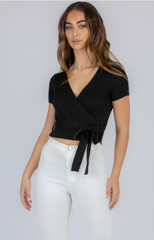 Style State Cross Front Short Sleeve Knit Top