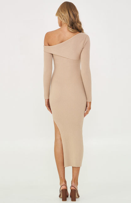 Style State Asymmetric Cut Out Knit Dress Latte