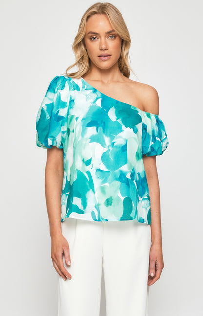 Style State Abstract Print Top - Teal  STO612A