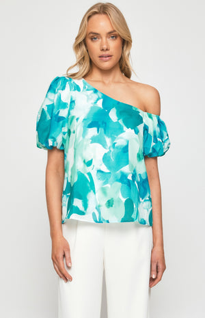 Style State Abstract Print Top - Teal  STO612A
