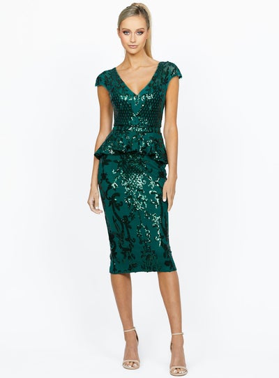 Bariano Venus Cap Sleeve Midi - Pine Green