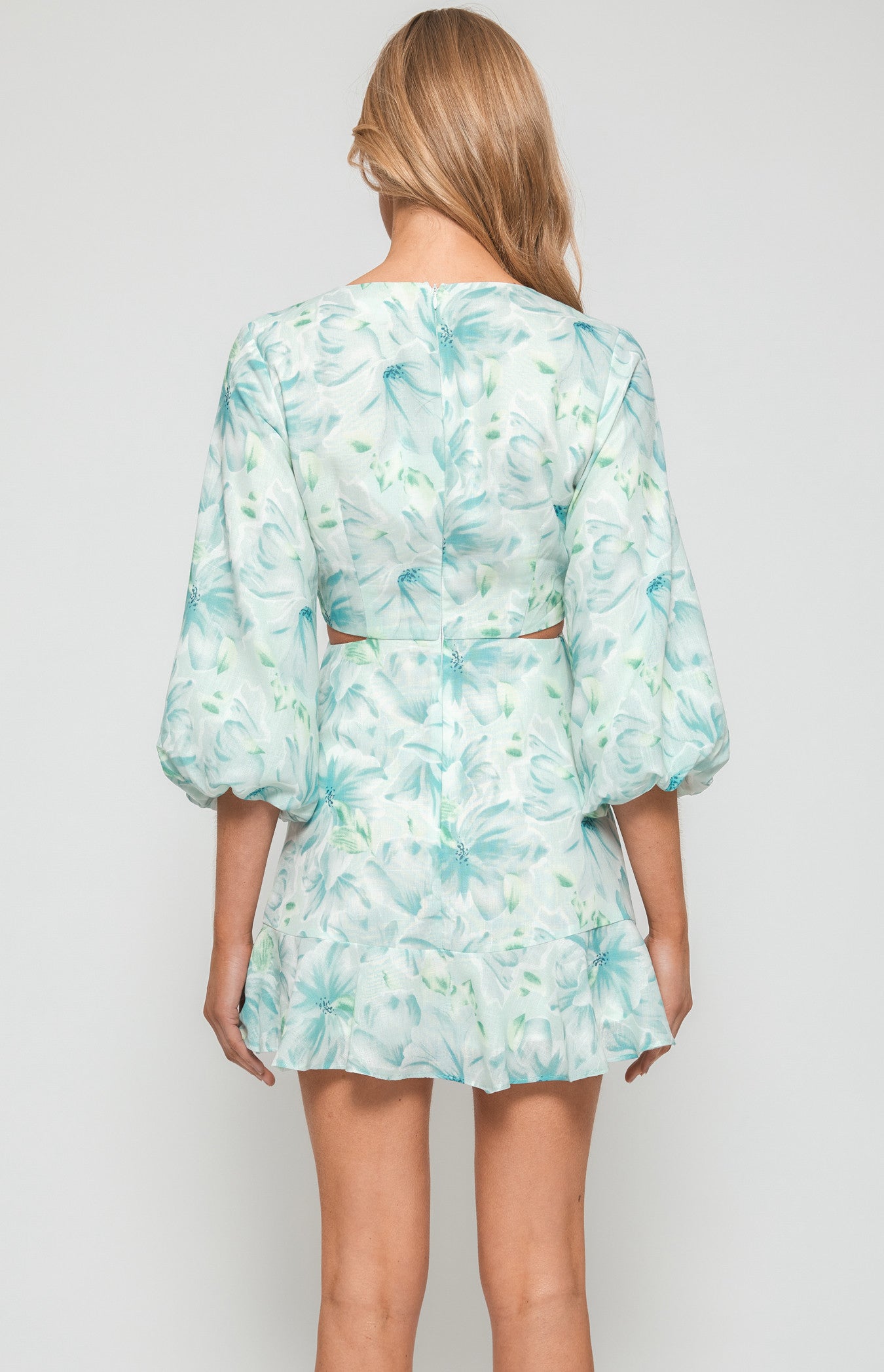 Winnie & Floral Dress with front Tie - Aqua- WDR499A