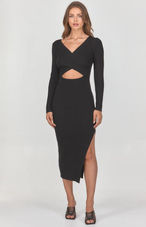 Style State Cross Front Cut out Knit Dress - Black WKN303