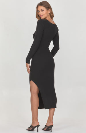 Style State Cross Front Cut out Knit Dress - Black WKN303