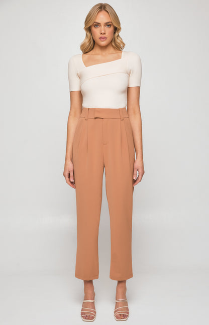 Winnie & Co High Waistband Tapered Pants - Mocha