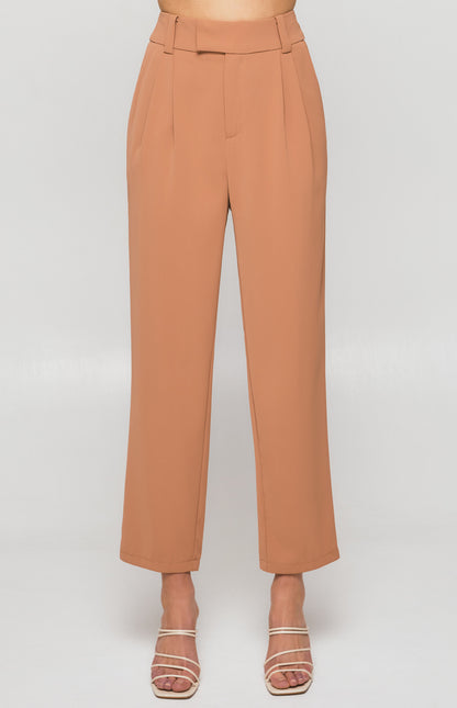 Winnie & Co High Waistband Tapered Pants - Mocha